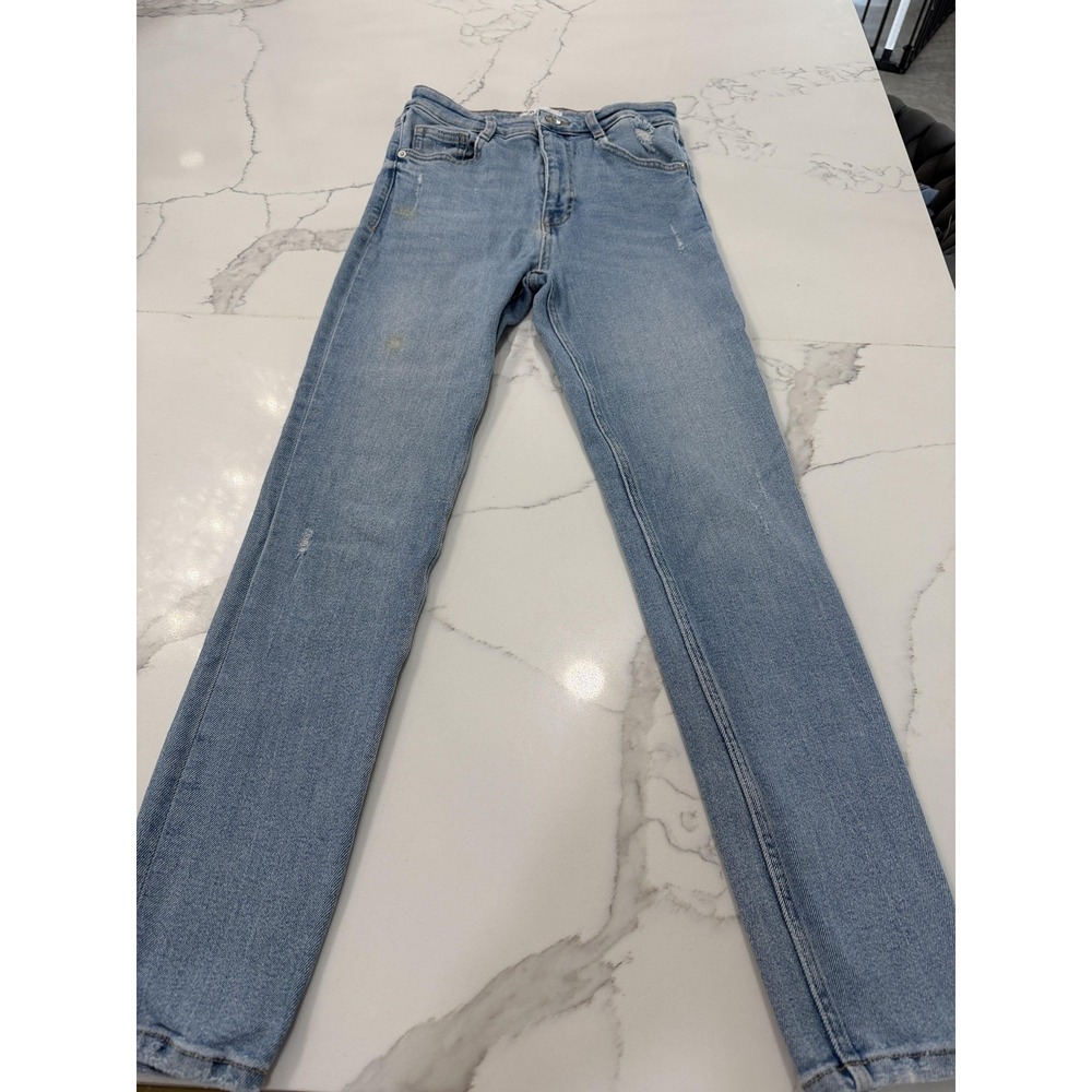 Zara Jeans Womens 6 Blue Skinny Light Wash Distressed Stretch 5 Pocket Denim